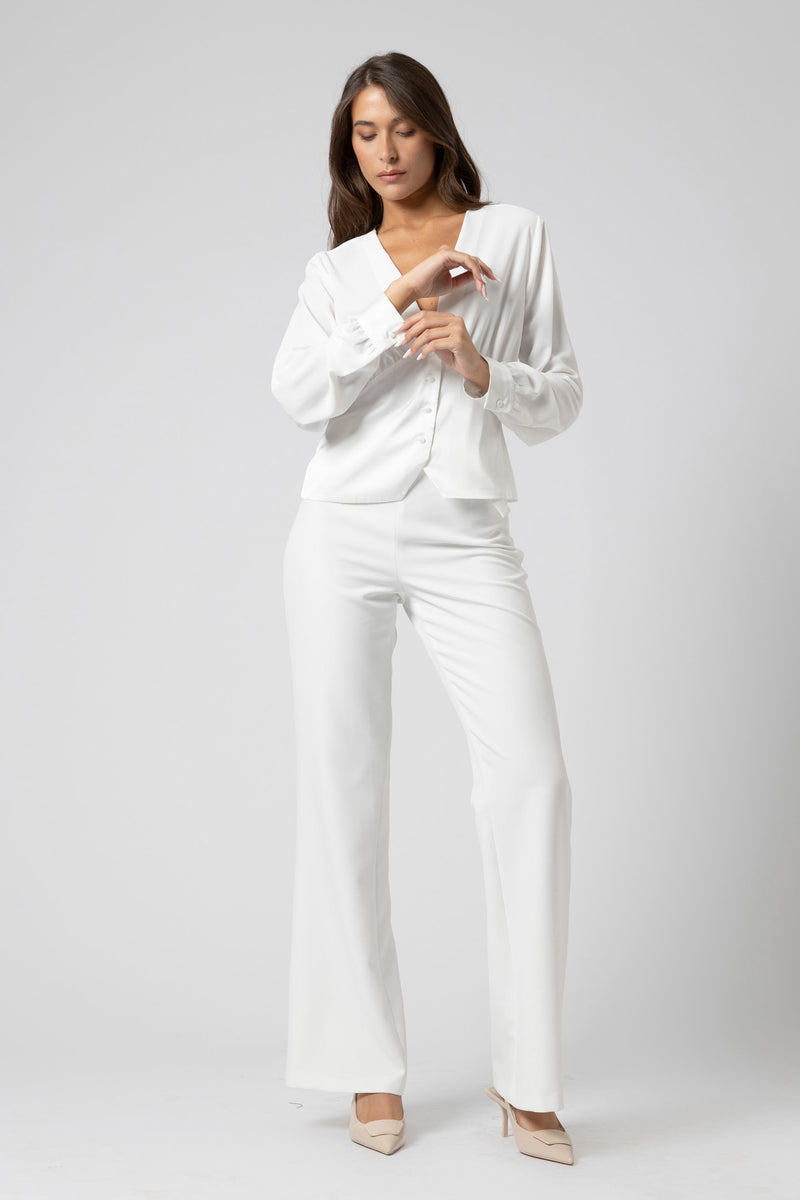 Blusa con scollo a V e bottoni in tessuto - Blouse YAMILAX