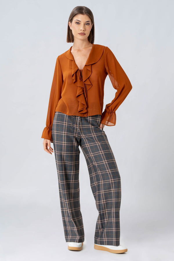 Blusa con volant e scollo a V - BLUSA  NOMINX