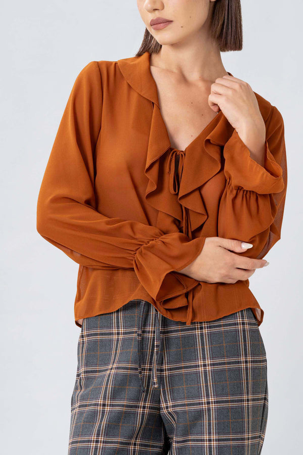 Blusa con volant e scollo a V - BLUSA  NOMINX