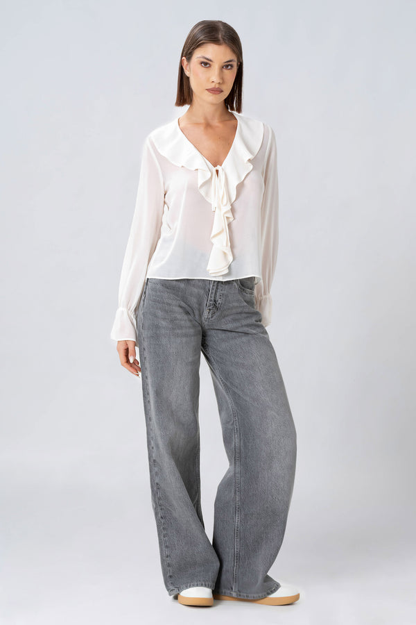 Blusa con volant e scollo a V - BLUSA  NOMINX