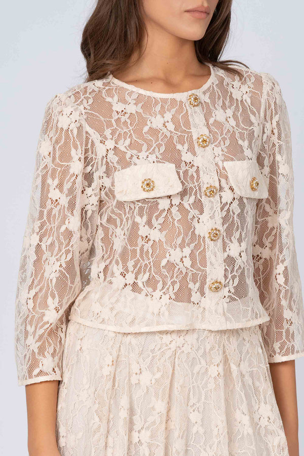 Blusa in pizzo con bottoni gioiello - Blusa  FARYX Kocca RTW