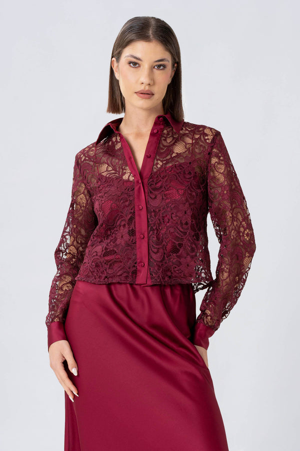 Camisa de encaje floral detalles satinados - Shirt SILVYEX
