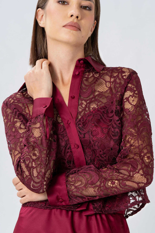 Camisa de encaje floral detalles satinados - Shirt SILVYEX