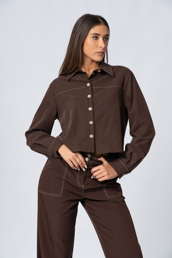 Camicia cropped con cuciture in contrasto - Camicia ZULIEXX