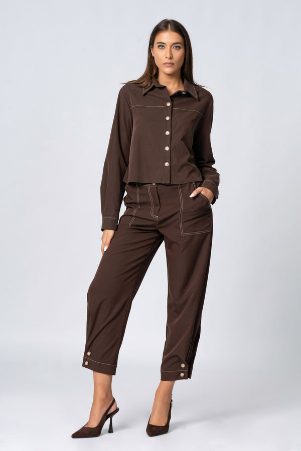 Camicia cropped con cuciture in contrasto - Camicia ZULIEXX