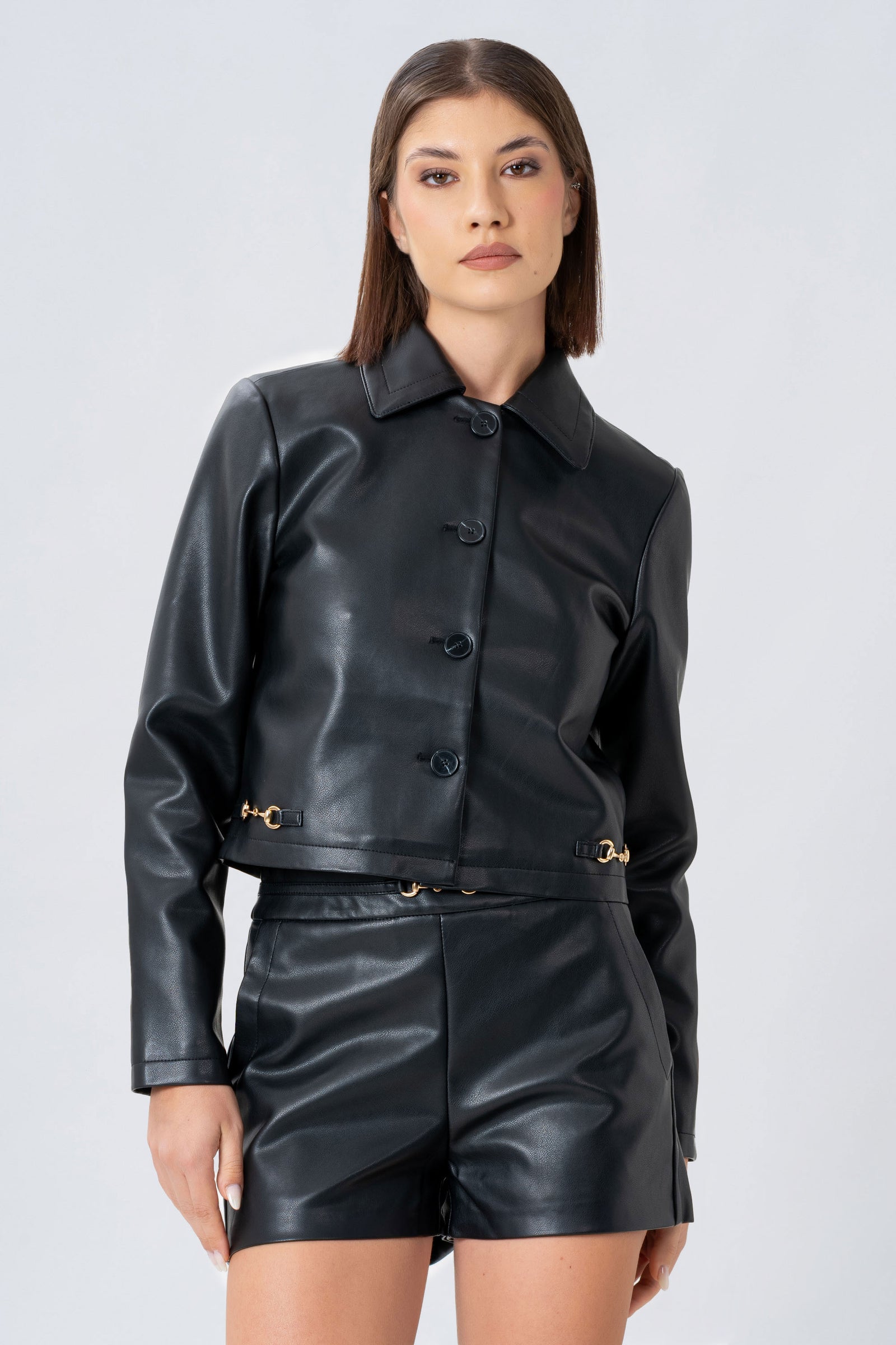 Short collared leather look jacket - Jacket IN ECOPELLE ARATEYX