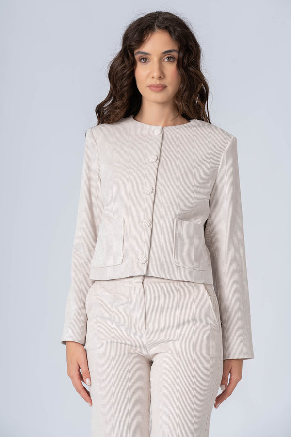 Collarless ribbed short jacket - Jacket VELUX
