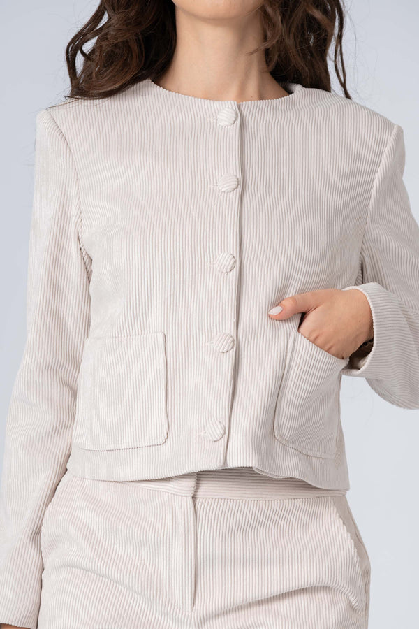 Collarless ribbed short jacket - Jacket VELUX