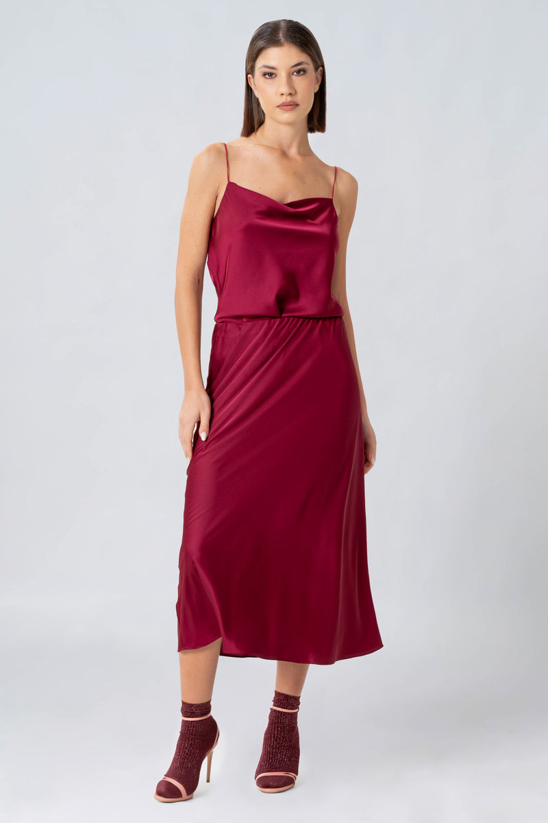 Falda midi satinada - Falda TRESX