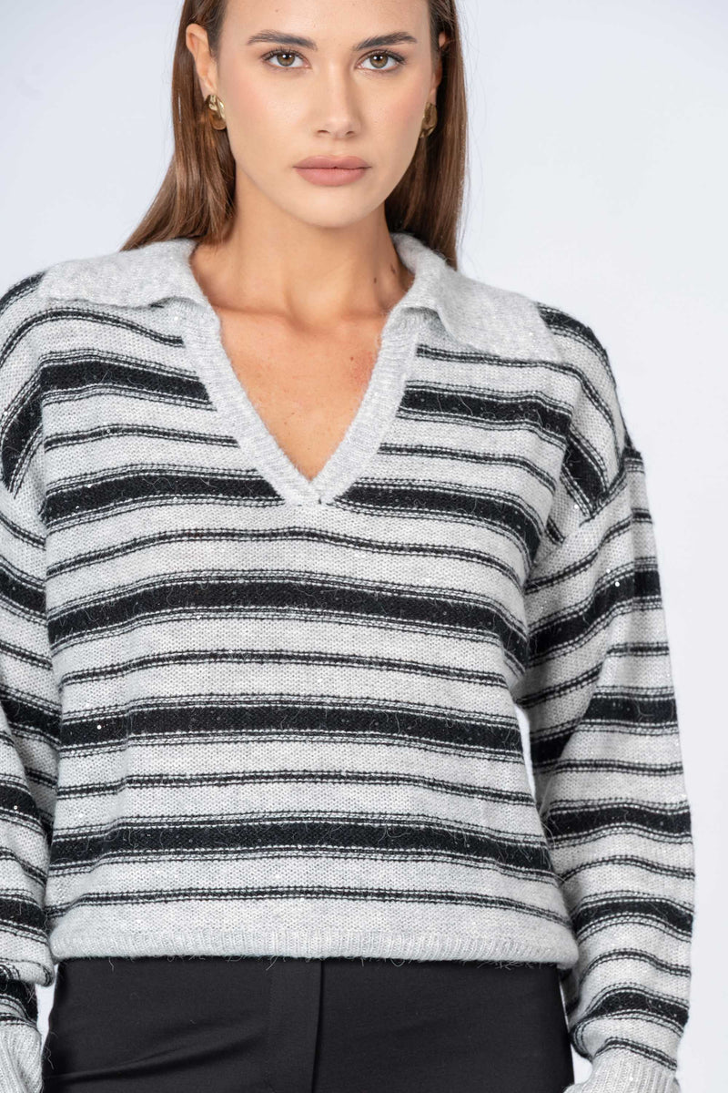 Pull col V à rabat manches longues - Tricot  RALEIX