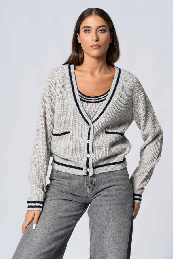 Cardigan con profili a contrasto - Maglia Cardigan M/L POETAX
