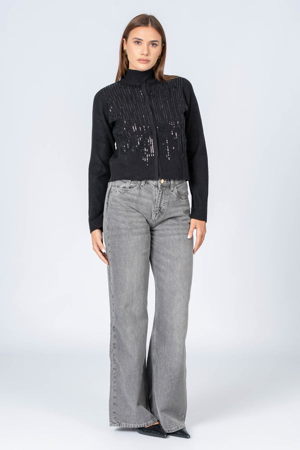 Cardigan pull manches longues avec strass - Tricot CARDIGAN  JAYX