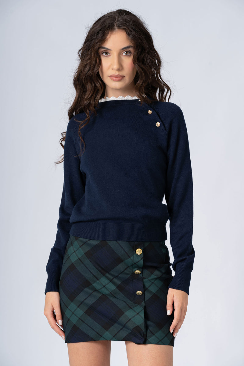 Pull avec col effet dentelle et boutons - Tricot  MIANNAX