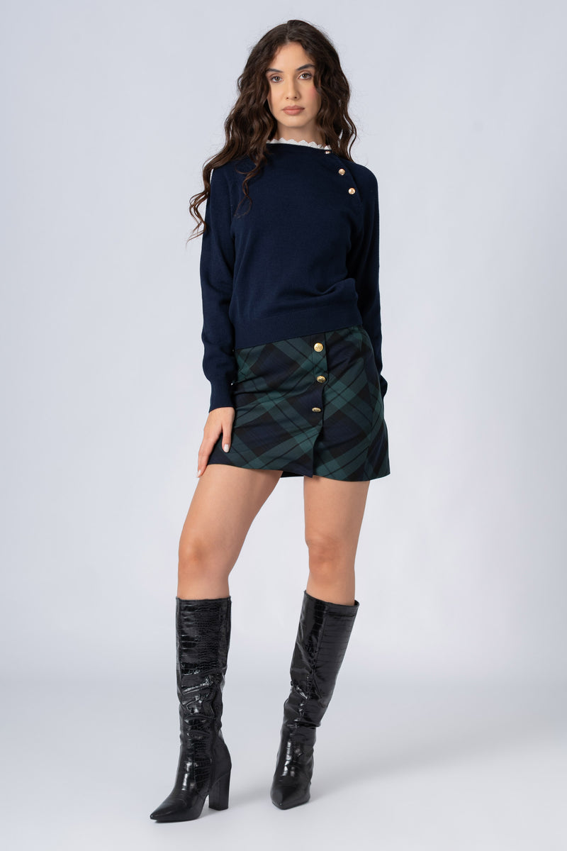 Pull avec col effet dentelle et boutons - Tricot  MIANNAX
