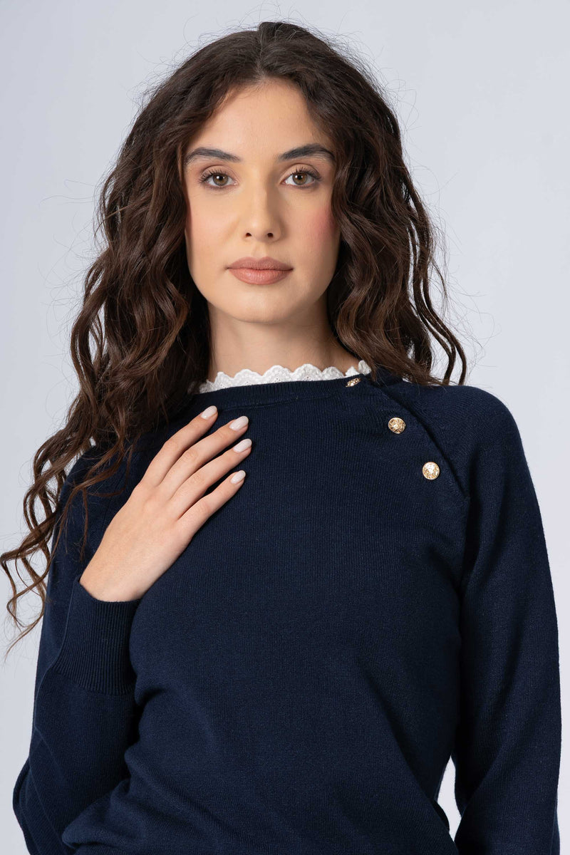 Pull avec col effet dentelle et boutons - Tricot  MIANNAX