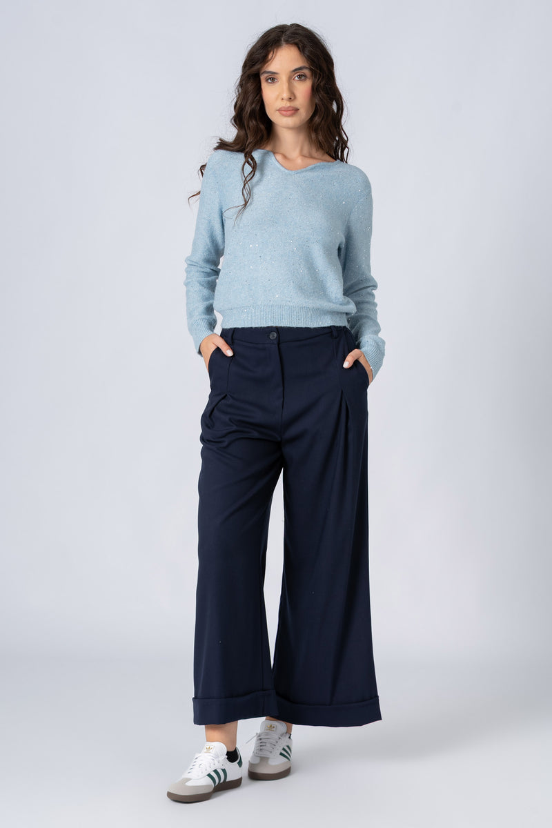 Pantalon large avec poches et revers - PANTALON BARBARAX