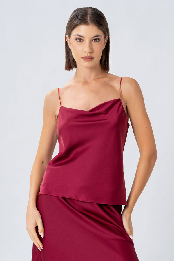 Sophisticated silky thin strapped relaxed fit top - Top ULLISX