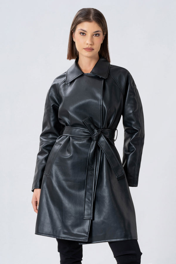 Trench in ecopelle con cintura - TRENCH ECOPELLE  ARAVARAX