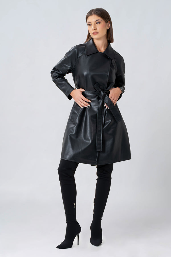 Trench in ecopelle con cintura - TRENCH ECOPELLE  ARAVARAX