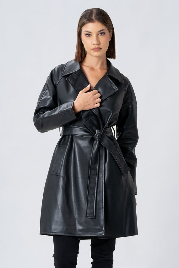 Trench in ecopelle con cintura - TRENCH ECOPELLE  ARAVARAX