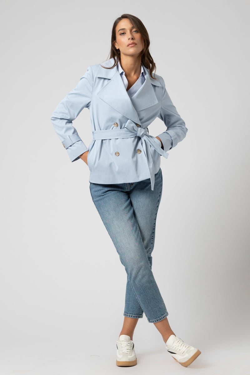 Trench court avec revers et ceinture - Trench HEWAYX
