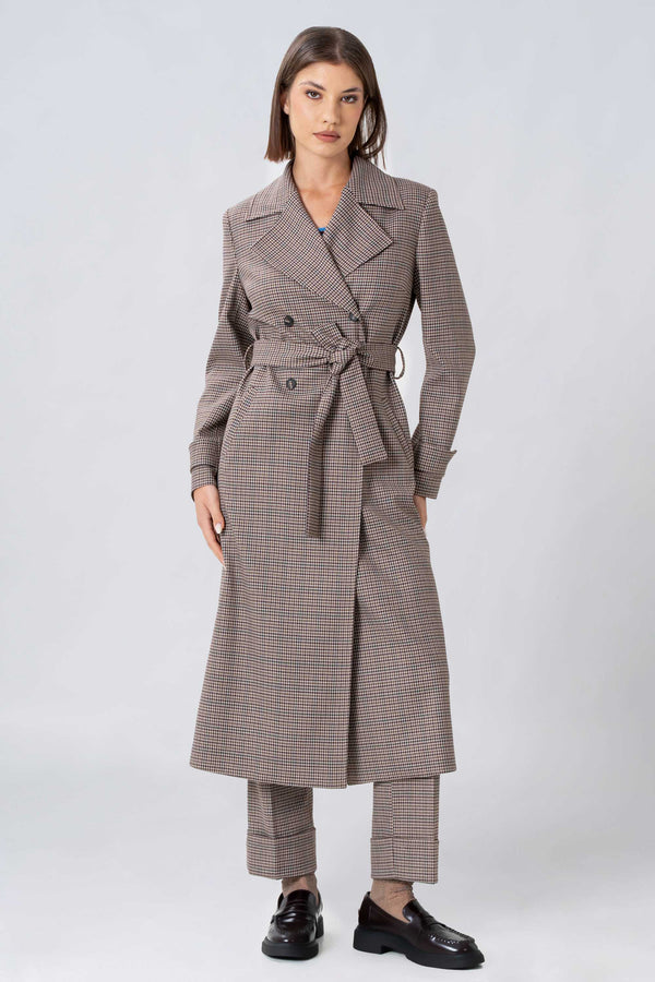 Long finely chequered trench coat - Trench BEKLONGX
