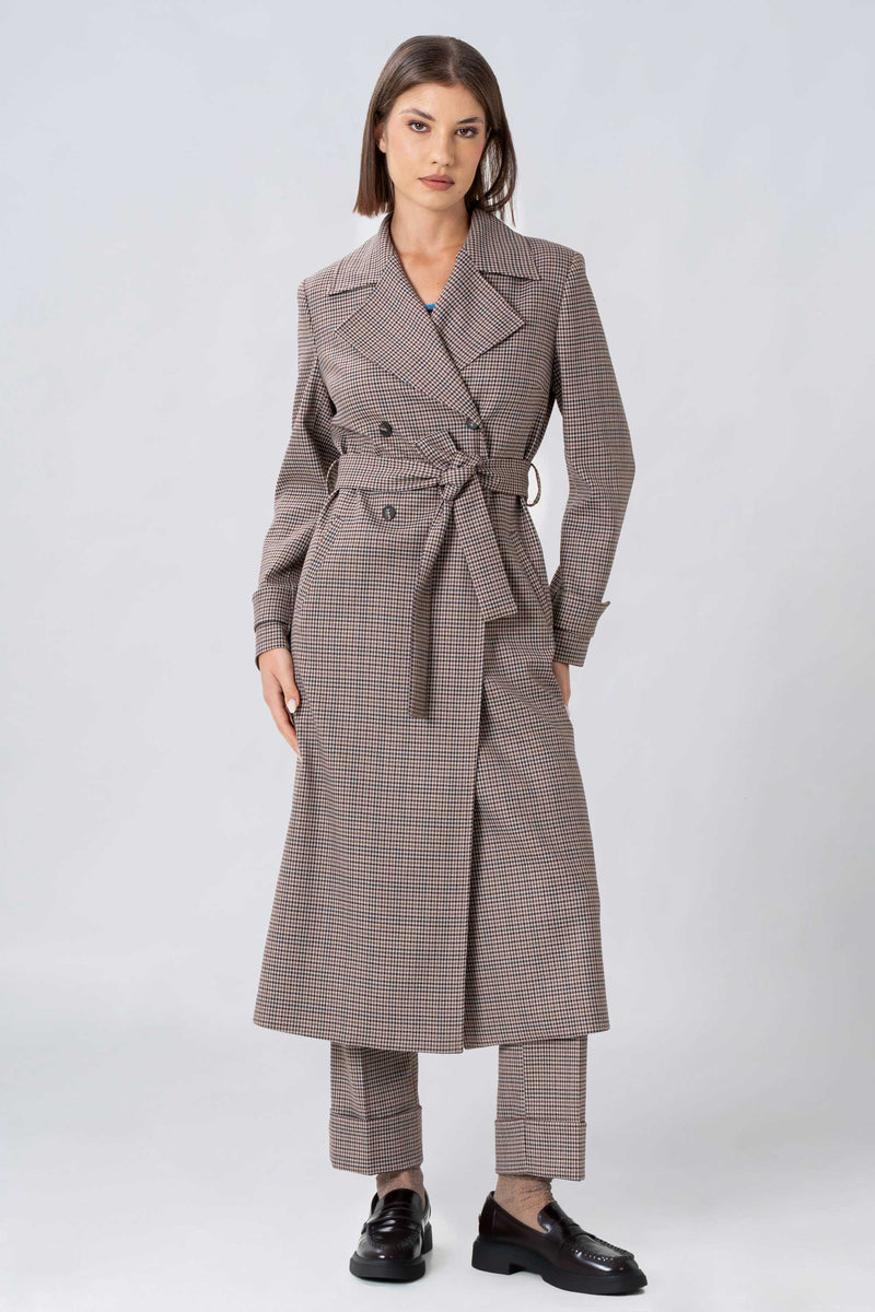 Long finely chequered trench coat - Trench BEKLONGX