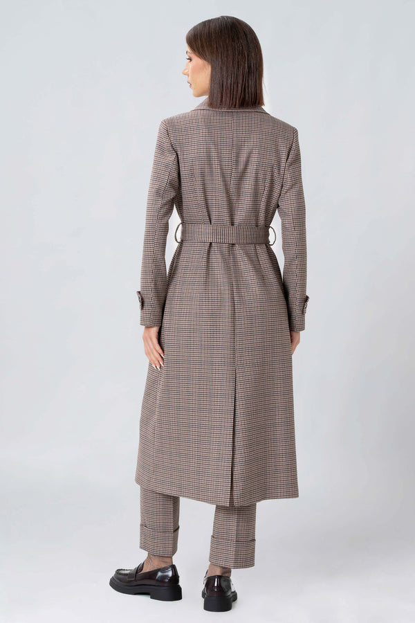 Long finely chequered trench coat - Trench BEKLONGX