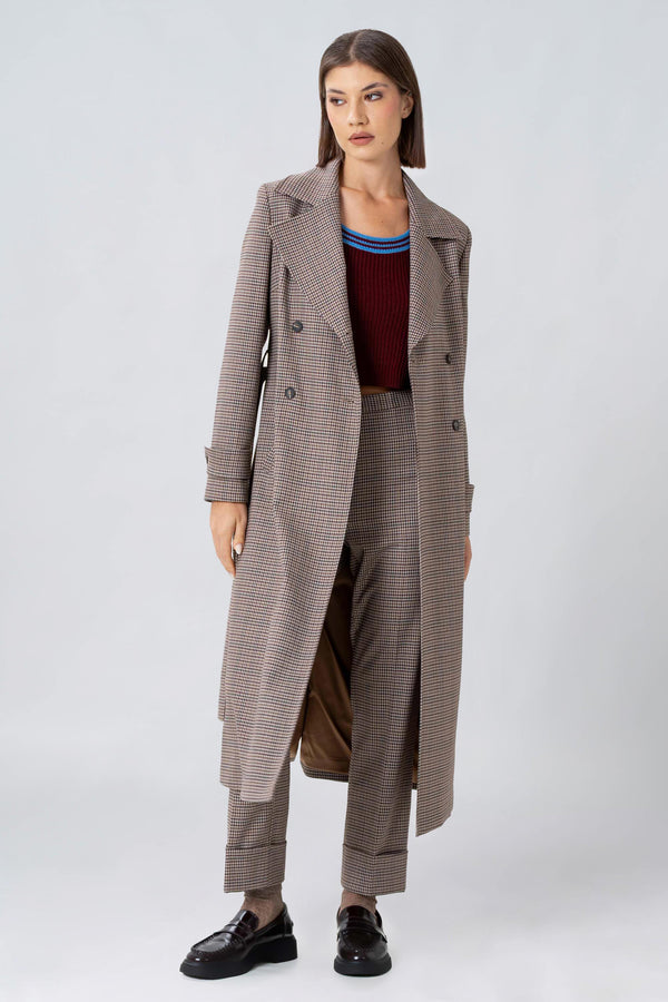 Long finely chequered trench coat - Trench BEKLONGX
