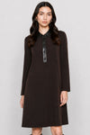 Dress with a faux leather collar and long sleeves - ORCHIDIA Dress