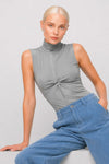 Sleeveless high-neck top with a centre front twist - KANDIDO Bodysuit Blouse