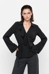 Blouse cache-cœur à volants et manches longues - Chemisier CARPOFORO
