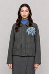 Manteau droit pied-de-poule avec application florale - Manteau CRESINO