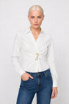 Blusa cruzada de manga larga con broche decorativo - Camisa DERBILYA