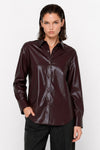 Glossy faux leather shirt with a collar and buttoned cuffs - EUTIMIA Faux Leather Shirt
