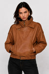Veste en similicuir à col montant et ceinture - Veste Cuir écologique ERNEST
