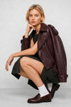 Double-breasted faux leather jacket with lapels and a belt - ESYENNE Faux Leather Jacket