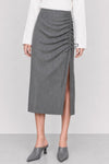 High-waisted midi skirt with side ruching and a slit - OTTMAR Skirt