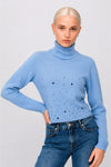 Pull à col roulé en angora et laine avec applications - Pull  Applicazione GARBELLA
