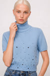 Maglia dolcevita a maniche corte in angora con applicazioni - Maglia Applicazione BARBELLA