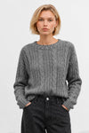 Maglia donna misto lana a trecce con girocollo decorato - Maglia DERIO