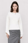 Pull côtelé en laine à col asymétrique et perles - Pull JONAN