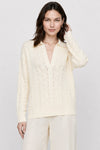 Maglia da donna in lana a trecce con colletto e scollo a V - Maglia TYEA