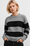 Maglia girocollo da donna a righe con lavorazione a trecce - Maglia LAK
