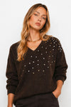 V-neck jumper with metallic embellishments and sequins - HELEVORN Jersey