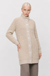 Cardigan da donna in misto lana bouclé con collo alto - Maglia Cardigan ERMENEGARDA