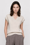 Maglia smanicata da donna con scollo a V e finiture a coste - Maglia ALLYE
