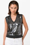 Sleeveless top with a deep v-neck and large sequins - CALENGOL Jersey