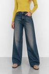 Jeans femme à taille haute et jambe large avec cinq poches - Pantalon Denim BRAULIO