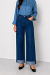 Wide-leg cotton jeans with a high waist and turn-ups - ARGEO Denim Trousers
